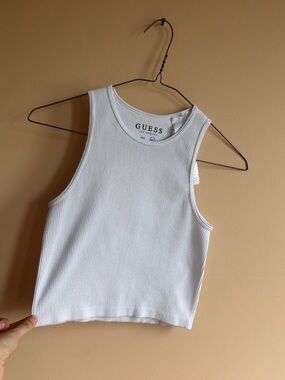 GUESS White Ribbed Cropped Tank Top